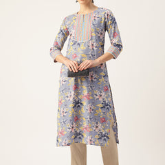 Empress Long Kurta for Women - V-Cut Neckline with 3/4 Sleeves