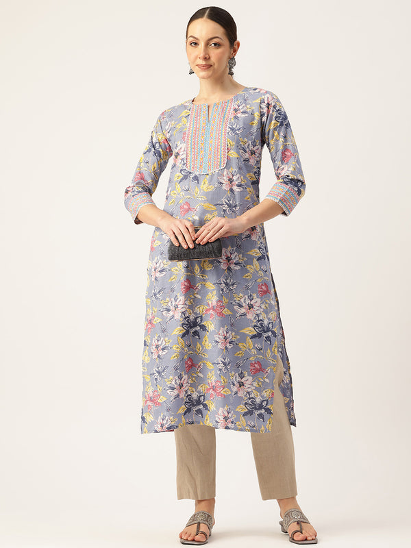 Empress Long Kurta for Women - V-Cut Neckline with 3/4 Sleeves