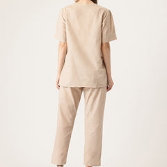Beige Women's Embroidered Co-ord Set - Viscose Fabric Full Sleeve Shirt and Pant
