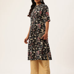 Elegant A-Line Long Kurta for Women - Mandarin Collar with Button Detailing