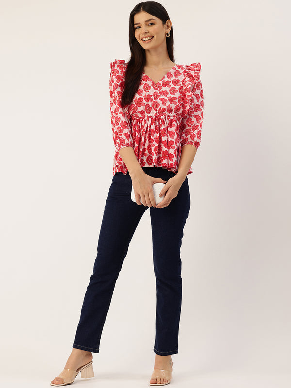 Cotton Linen Puff Sleeve Kurti for Women - Short Fit & Flare KURTI with Button Front