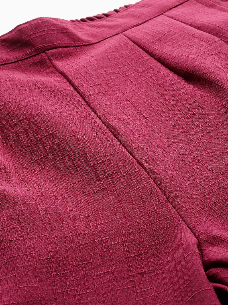 Maroon Linen Trouser - Ankle-Length Pant , Partially Elasticated ,Double Pockets