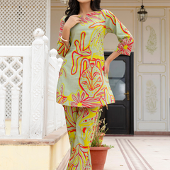 Green Breezy Printed Cotton Co-Ord Set for Comfortable All-Day Wear