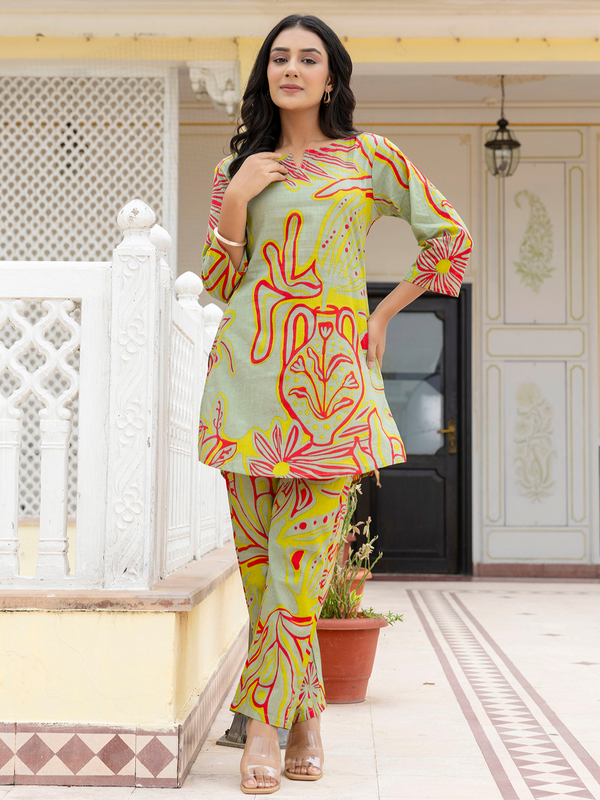 Green Breezy Printed Cotton Co-Ord Set for Comfortable All-Day Wear