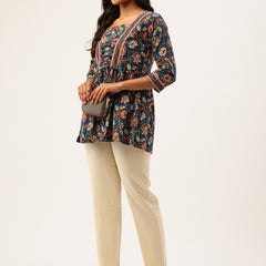 Princess Cut Top for Women - 3/4 Sleeves with Front Drawstrings
