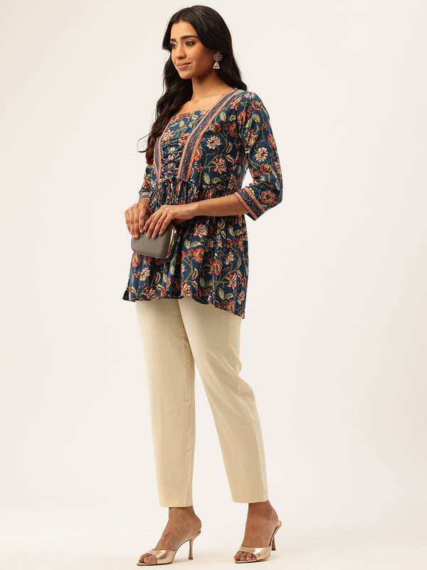 Princess Cut Top for Women - 3/4 Sleeves with Front Drawstrings