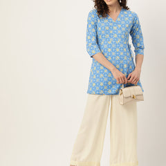 Floral Print Angrakha 3\4 Sleeves Flared Kurti