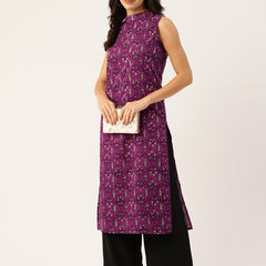Women’s Pure Cotton Angrakha Kurti with Floral Print | 3/4 Sleeves | Adjustable Side Tie | Sizes S–XXL