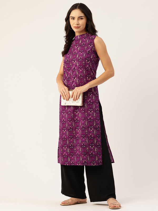 Women’s Pure Cotton Angrakha Kurti with Floral Print | 3/4 Sleeves | Adjustable Side Tie | Sizes S–XXL