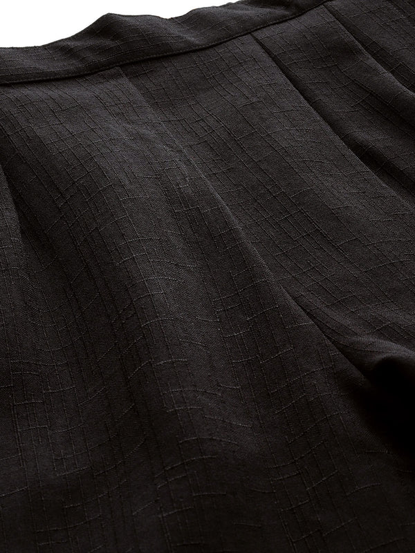 Black Linen Trouser - Ankle-Length Pant , Partially Elasticated ,Double Pockets