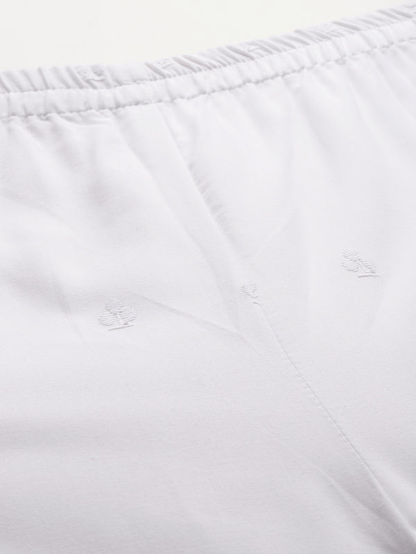 White Embroidered Palazzos–Fully Lined, Elastic Waist & Ankle-Length with Side Pocket