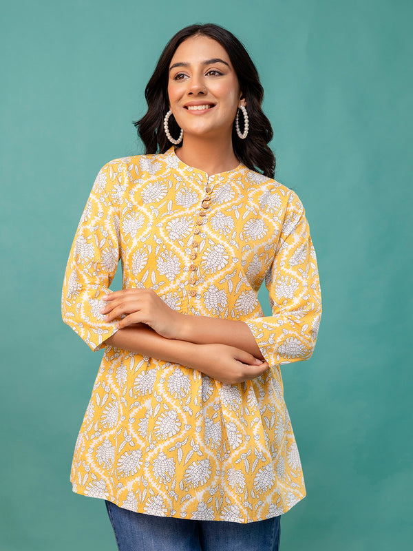 Top – Mandarin Collar, 3/4 Sleeves, Flattering Fit (Sizes S–XXL)