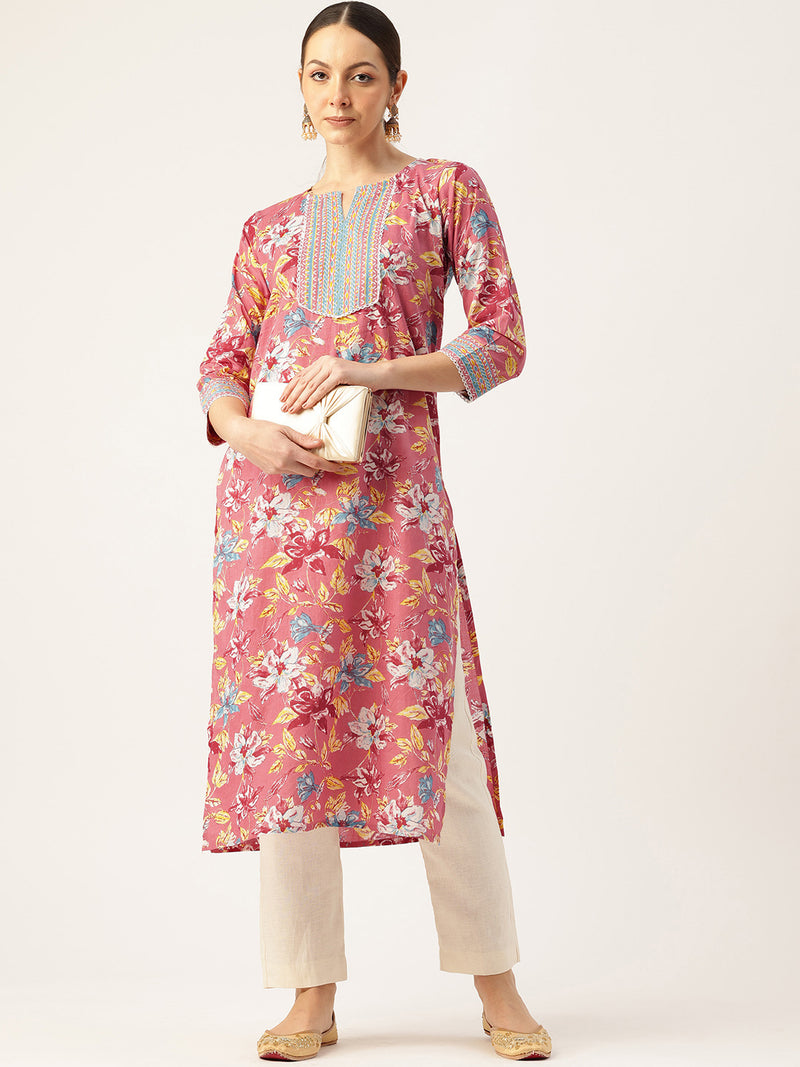 Empress Long Kurta for Women - V-Cut Neckline with 3/4 Sleeves