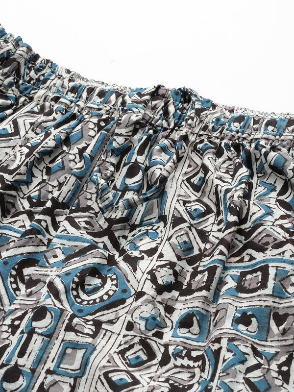 Blue Trendy Women's Blue Printed Cotton Palazzos - Elasticated Waist & Ankle-Length Fit
