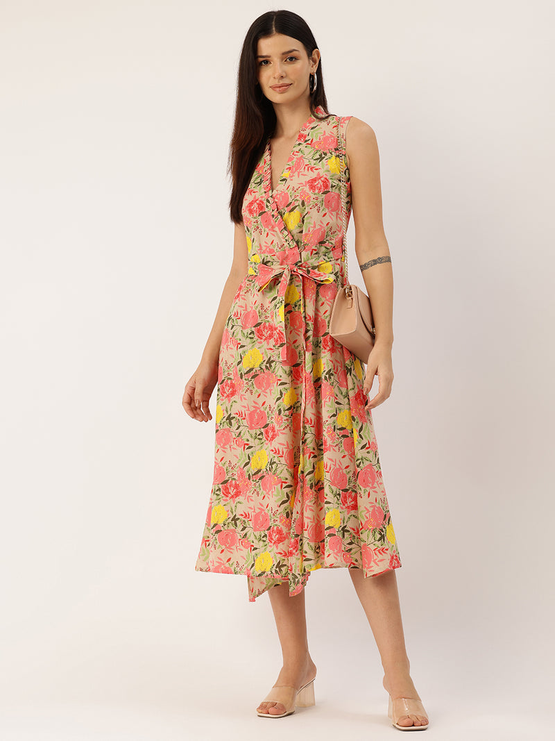 Floral Wrap Angrakha Dress – Lightweight Sleeveless Cotton Perfection