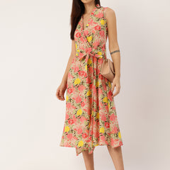 Floral Wrap Angrakha Dress – Lightweight Sleeveless Cotton Perfection
