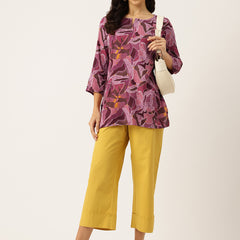 3/4 Sleeve Round Neck Vcut top Magenta1 Colour
