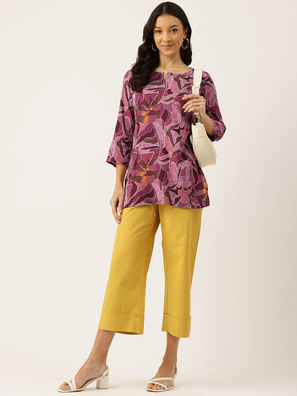 3/4 Sleeve Round Neck Vcut top Magenta1 Colour