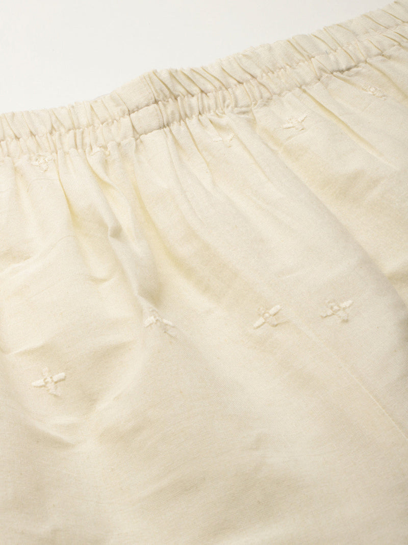 Beige Palazzos | Embroidered Elegnace With Elastic Waist & Single Pocket