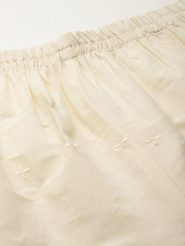 Beige Palazzos | Embroidered Elegnace With Elastic Waist & Single Pocket