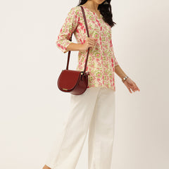 3/4 Sleeve Round Neck Vcut top Cream Colour