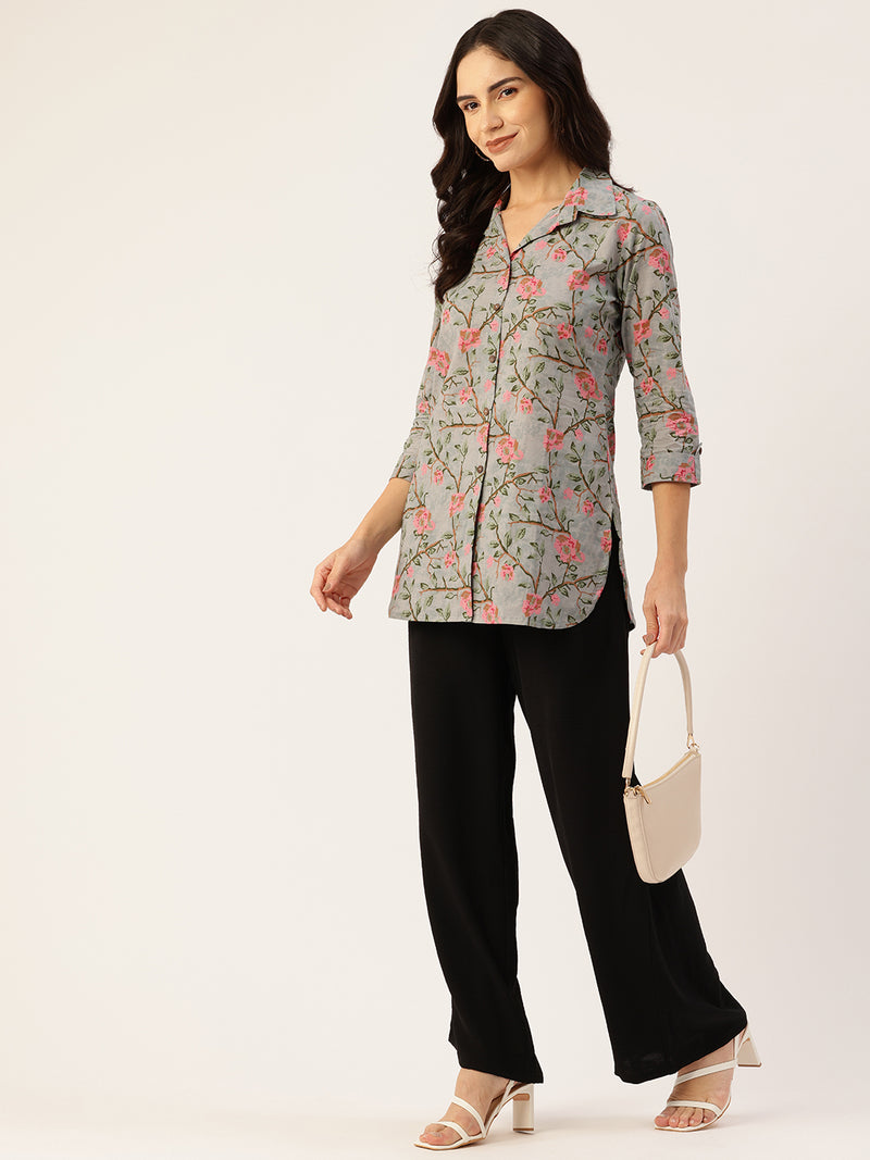 Versatile Collared Shirt with 3/4 Sleeves for Women – Elegant & Casual
