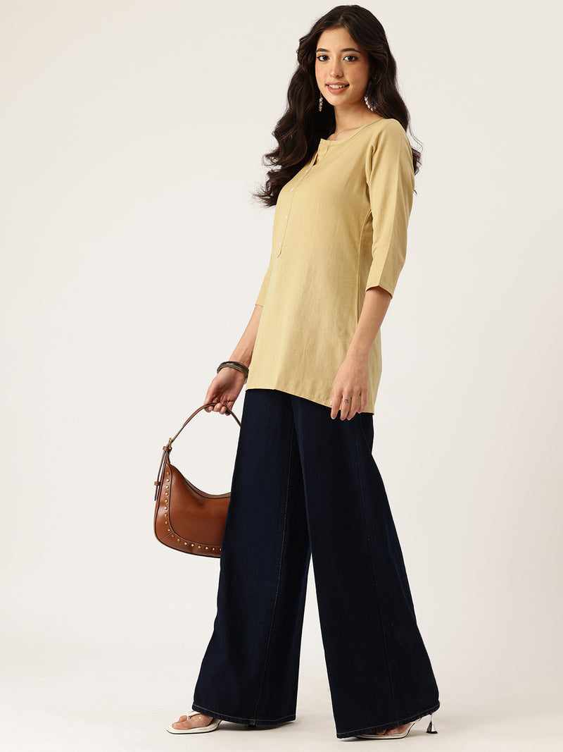 Elegant Short Kurti for Women –Button Detailing & 3/4 Sleeves | Round Neck |