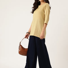 Elegant Short Kurti for Women –Button Detailing & 3/4 Sleeves | Round Neck |