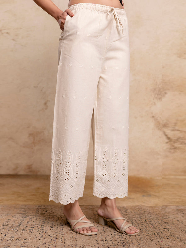Women’s Cotton Embroidered Wide-Leg Palazzos | Soft, Breathable & Elegant