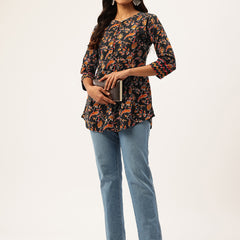 Inner Yoke Short Kurti for Women - Button Detail & 3/4 Sleeves