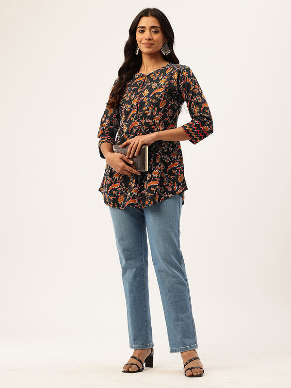 Inner Yoke Short Kurti for Women - Button Detail & 3/4 Sleeves