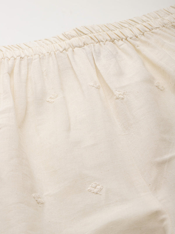 Beige Palazzos | Embroidered Elegnace With Elastic Waist & Single Pocket