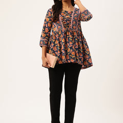 Princess Cut Top for Women - 3/4 Sleeves with Front Drawstrings