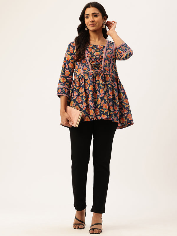 Princess Cut Top for Women - 3/4 Sleeves with Front Drawstrings