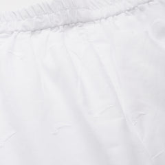 White White Embroidered Cotton Palazzos–Elastic Waist & Ankle-Length with Side Pocket