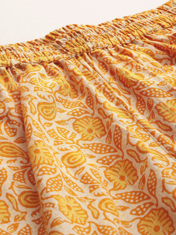 Yellow Women Pure Cotton Paisley Printed Palazzo Pants | Elastic Waist | Wide Leg