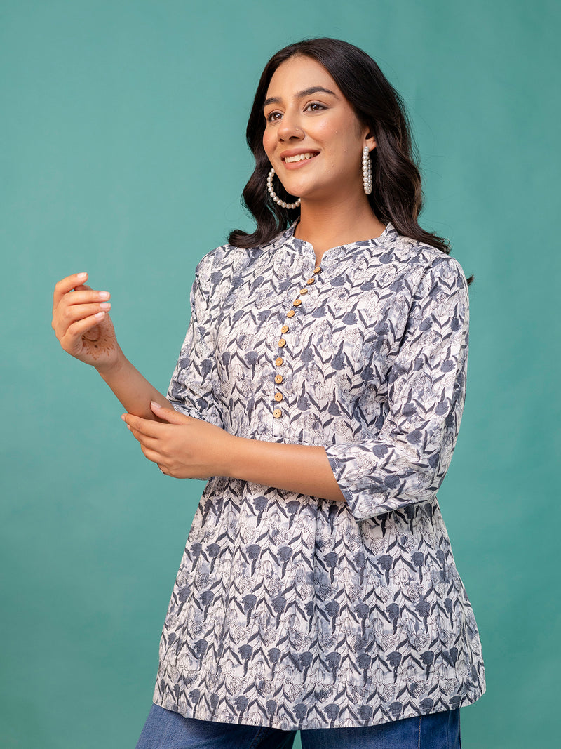 Tunic – Mandarin Collar, 3/4 Sleeves, Flattering Fit (Sizes S–XXL)