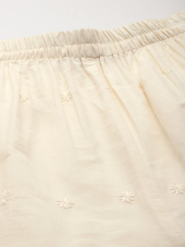Beige Palazzos | Embroidered Elegnace With Elastic Waist & Single Pocket