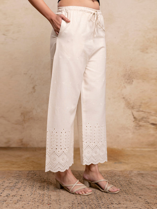 Women’s Cotton Embroidered Wide-Leg Palazzos | Soft, Breathable & Elegant