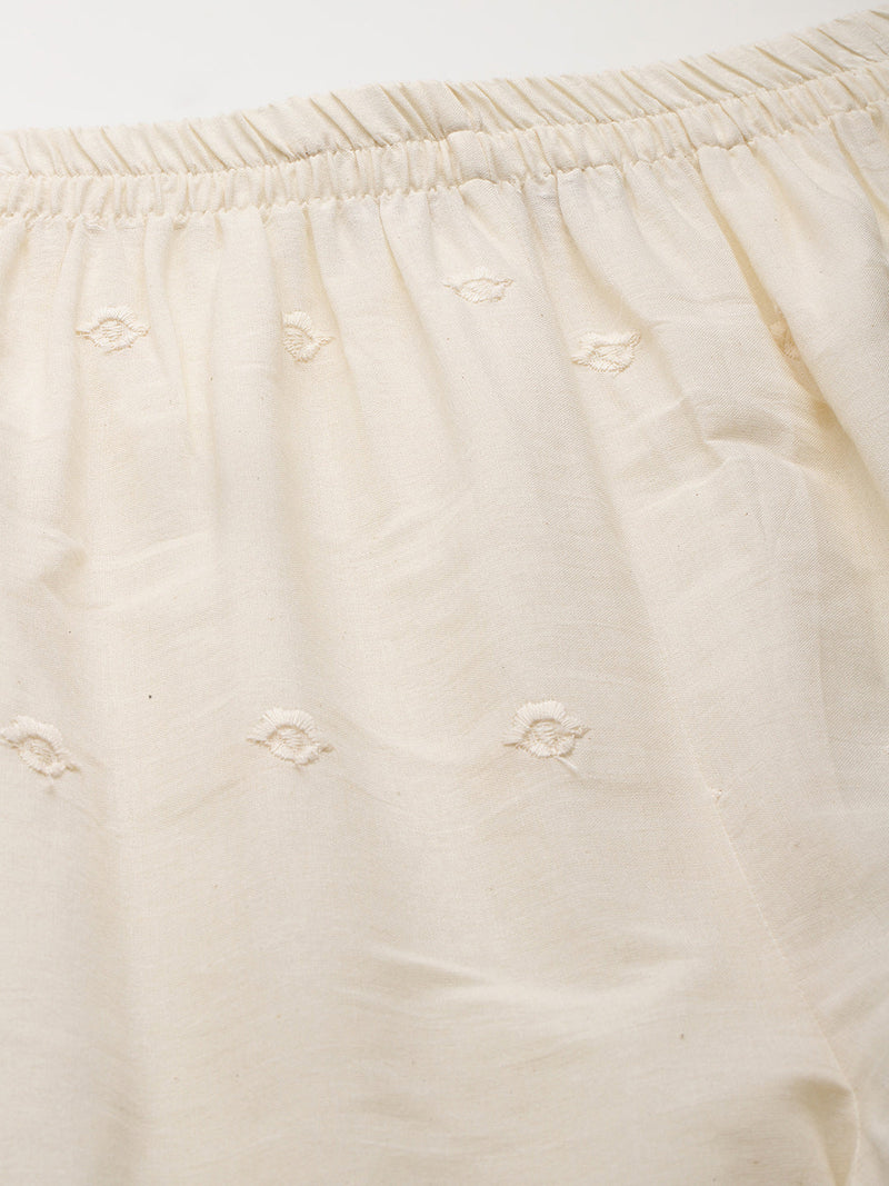 Beige Palazzos | Embroidered Elegnace With Elastic Waist & Single Pocket