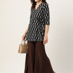 Floral Print Angrakha 3\4 Sleeves Flared Kurti