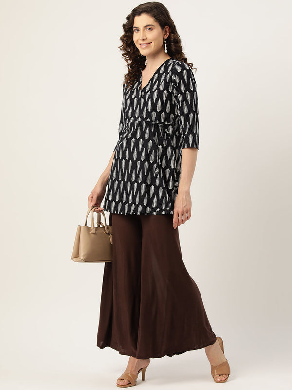 Floral Print Angrakha 3\4 Sleeves Flared Kurti