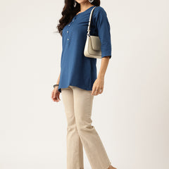 Elegant Short Kurti for Women –Button Detailing & 3/4 Sleeves | Round Neck |