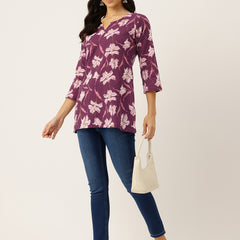 3/4 Sleeve Round Neck Vcut top White Colour