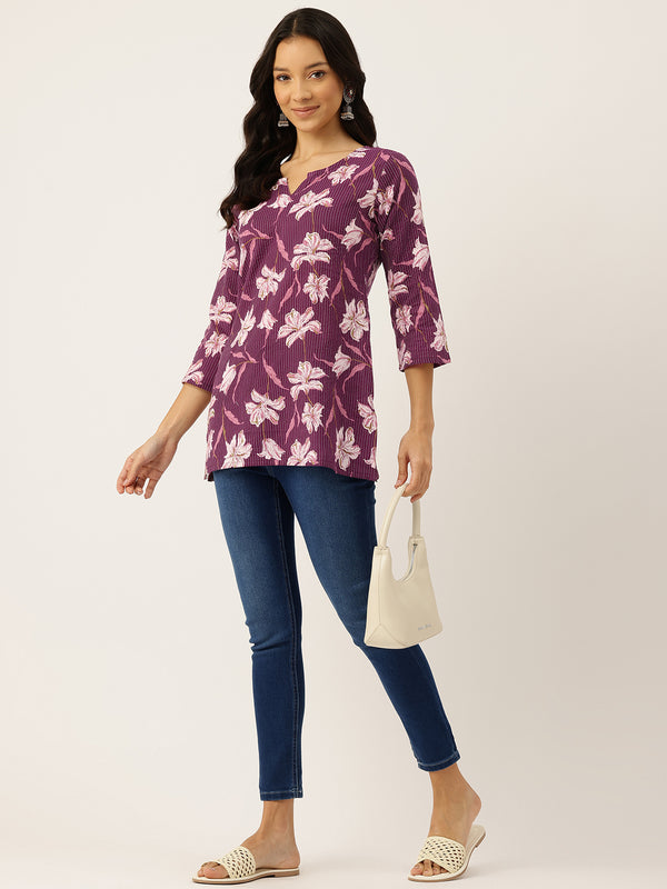 3/4 Sleeve Round Neck Vcut top White Colour