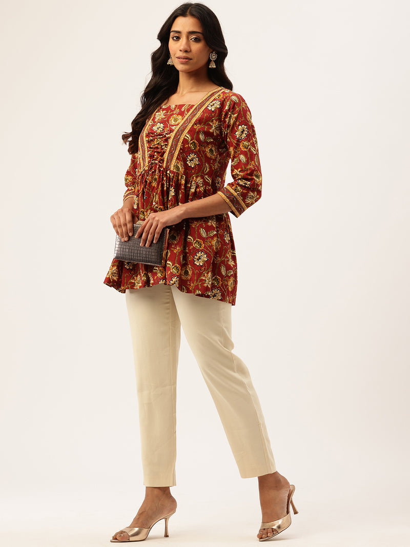 Princess Cut Top for Women - 3/4 Sleeves with Front Drawstrings