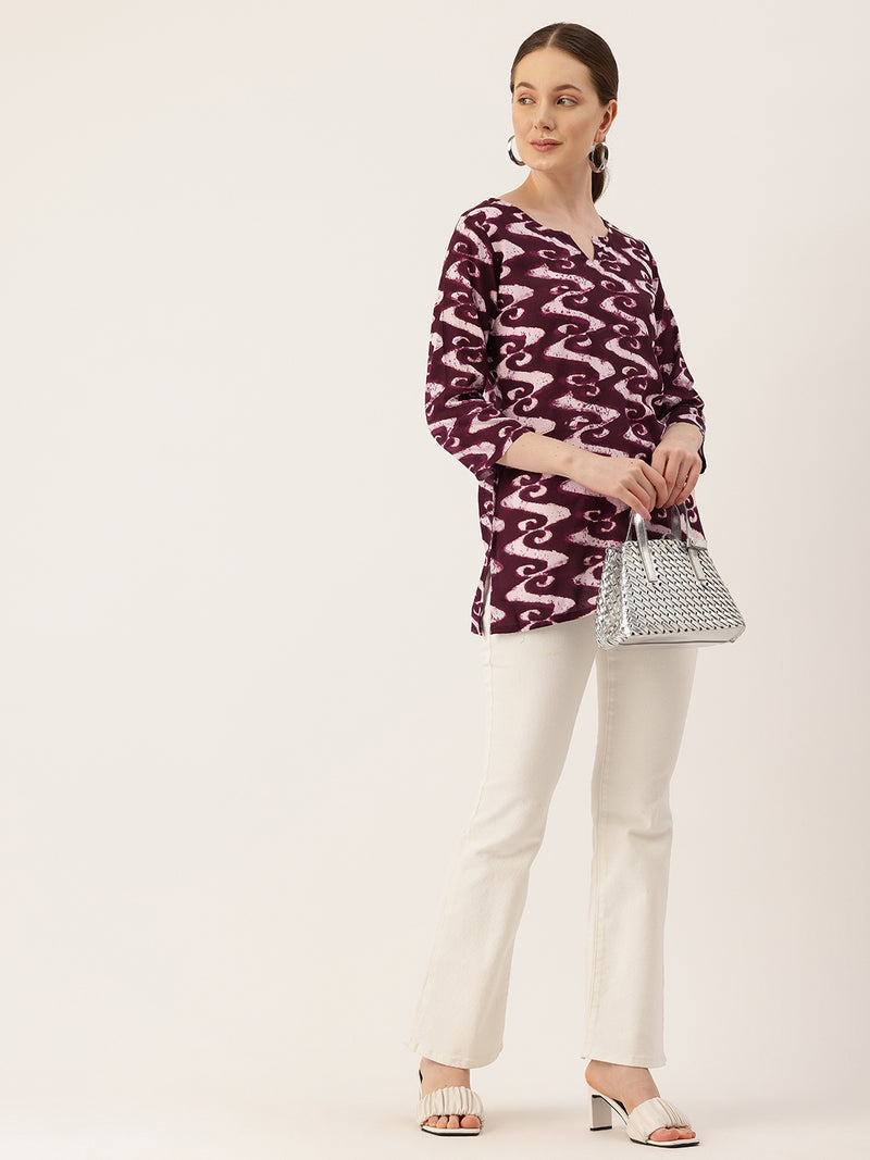 3/4 Sleeve Round Neck Vcut top White2 Colour