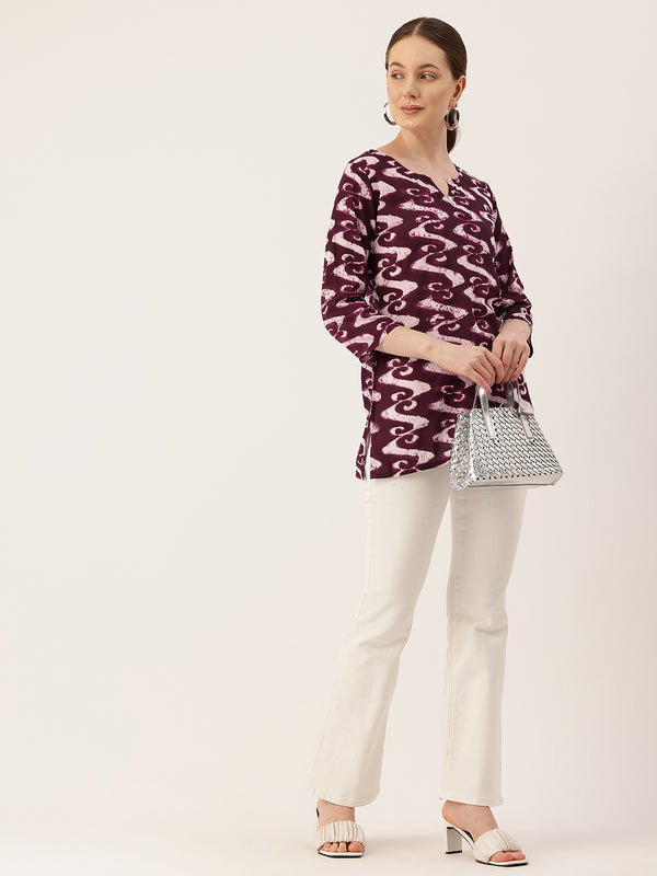 3/4 Sleeve Round Neck Vcut top White2 Colour