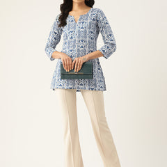 Cotton Printed V-Neck Short Kurti