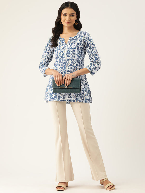 Cotton Printed V-Neck Short Kurti